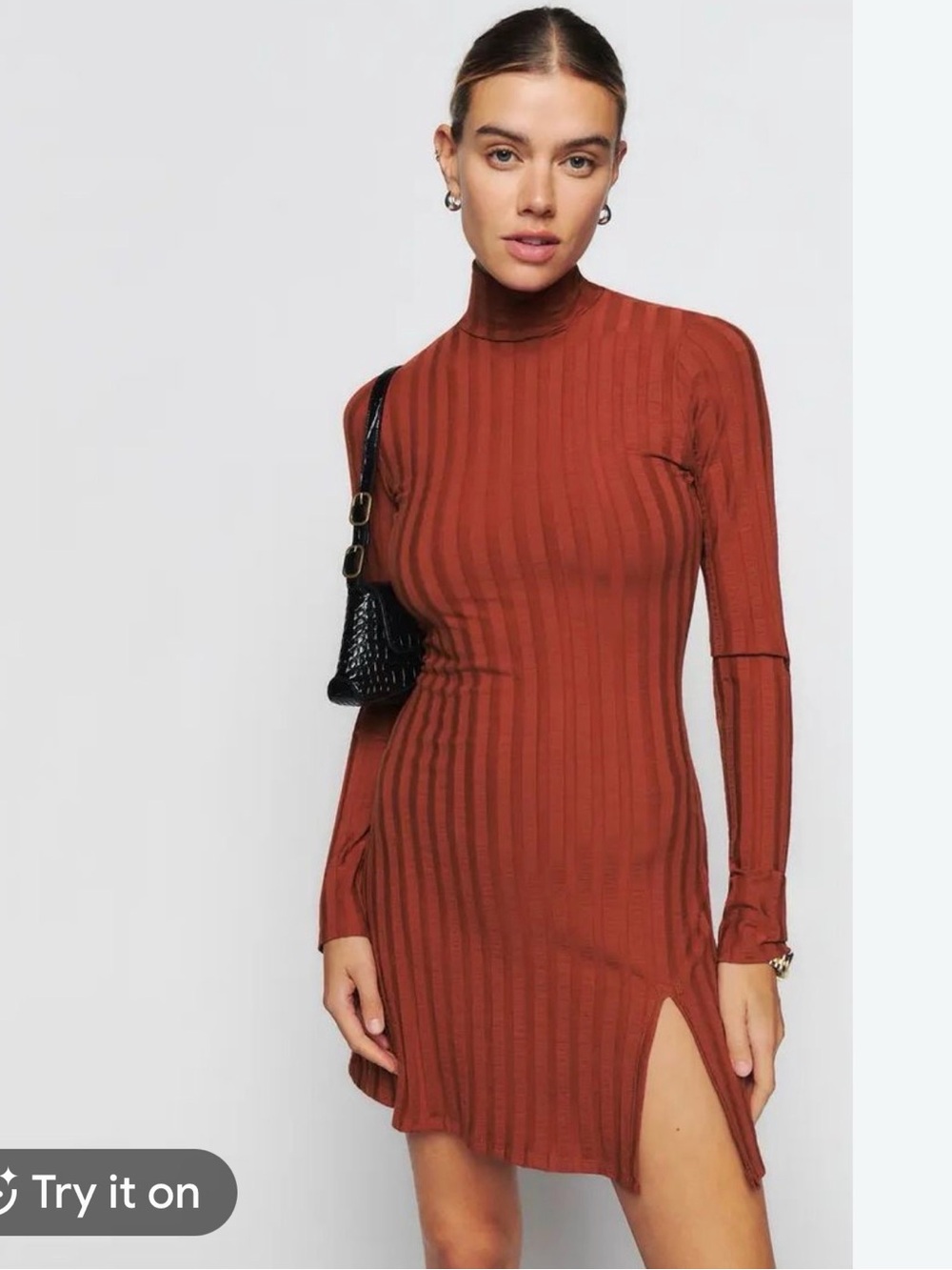 Reformation Libra Long Sleeve Rib Mock Neck Minidress Medium